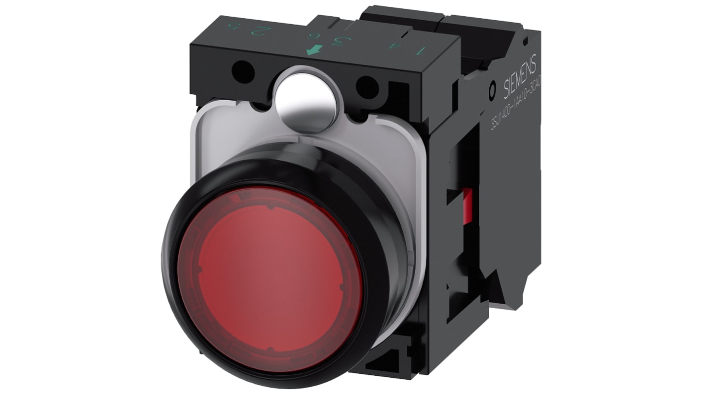 Unidad completa de botón pulsador Siemens SIRIUS ACT, color de botón Rojo, SPST, IP66, IP67, IP69(IP69K), iluminado, 24V