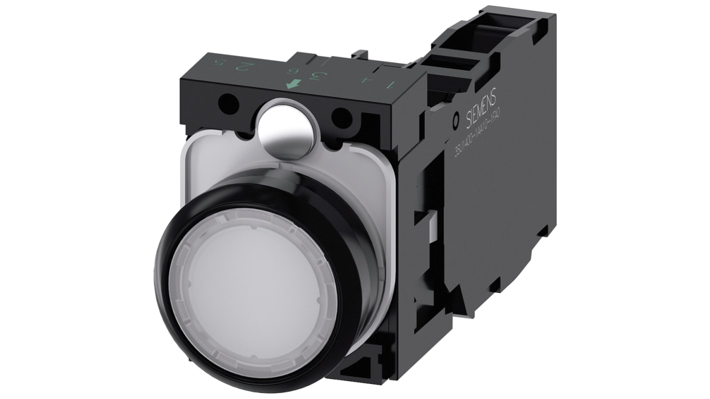 Unidad completa de botón pulsador Siemens SIRIUS ACT, color de botón Blanco, SPST, IP66, IP67, IP69(IP69K), iluminado,