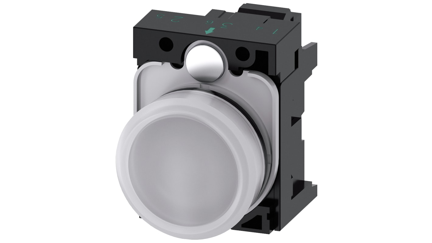 Siemens, SIRIUS ACT, Panel Mount White LED Indicator, 22mm Cutout, Round, 110V ac