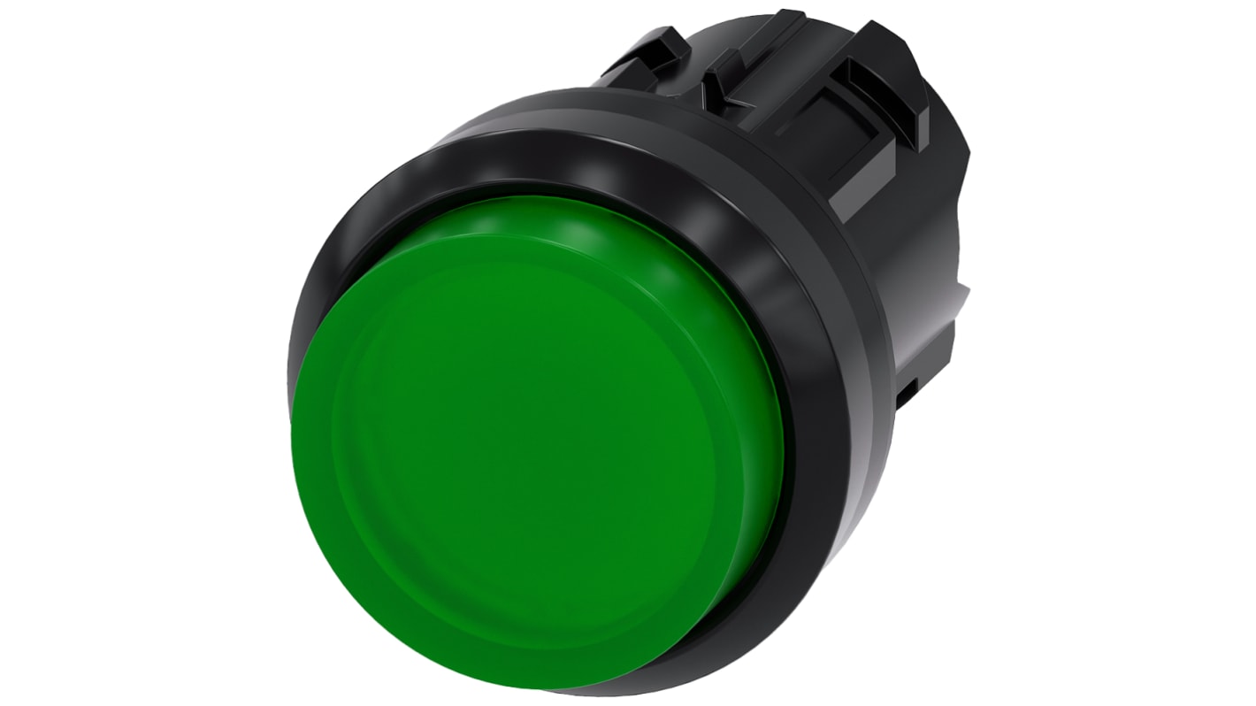 Cabezal de pulsador Siemens serie SIRIUS ACT, Ø 22mm, de color Verde, Momentáneo, IP66, IP67, IP69K