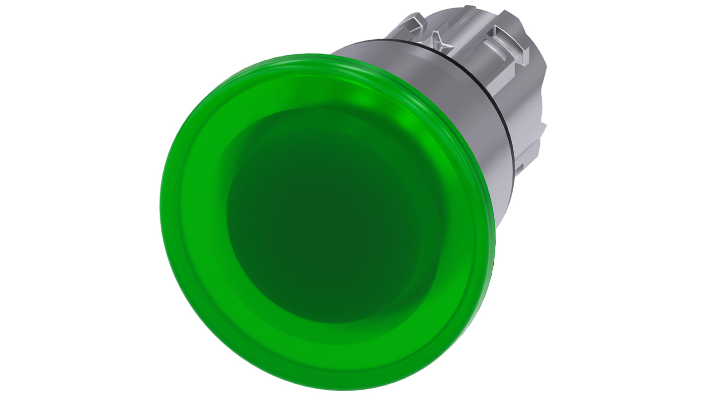 Tête de bouton poussoir Siemens, SIRIUS ACT Vert, Ø découpe 22mm, Accrochage