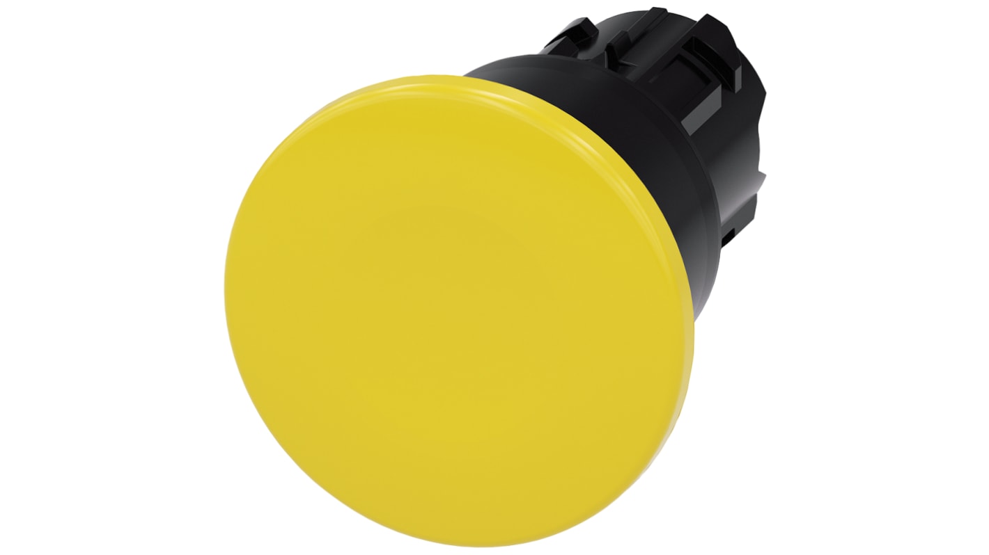 Cabezal de pulsador Siemens serie SIRIUS ACT, Ø 22mm, de color Amarillo, Enclavamiento, IP66, IP67, IP69K