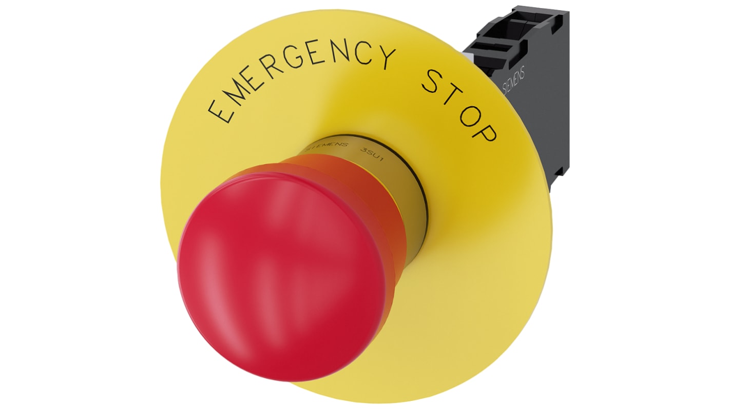 Siemens 3SU1 Series Pull Release Emergency Stop Push Button, Panel Mount, 22mm Cutout, SPDT, IP66, IP67, IP69