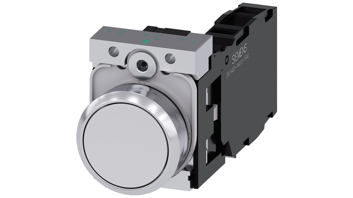 Unidad completa de botón pulsador Siemens SIRIUS ACT, color de botón Blanco, SPST, IP66, IP67, IP69(IP69K)