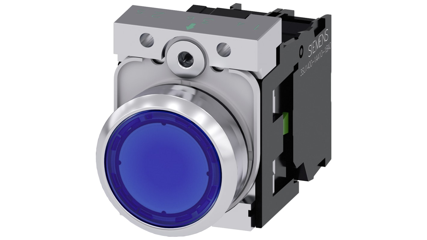 Unidad completa de botón pulsador Siemens SIRIUS ACT, color de botón Azul, SPST, IP66, IP67, IP69(IP69K), iluminado,
