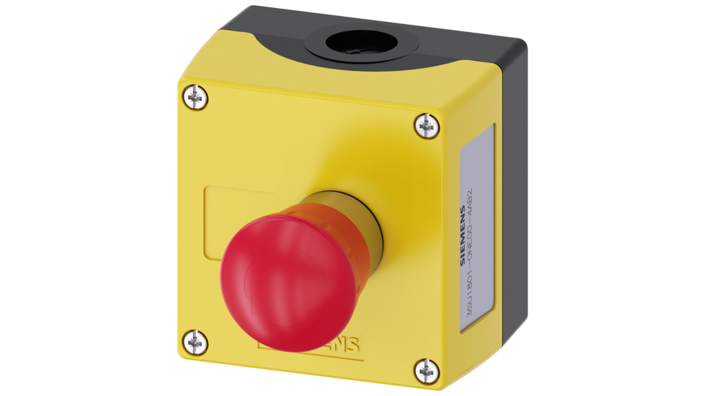 Siemens 3SU1 Series Twist Release Emergency Stop Push Button, Surface Mount, 1NO + 2NC, IP66, IP67, IP69