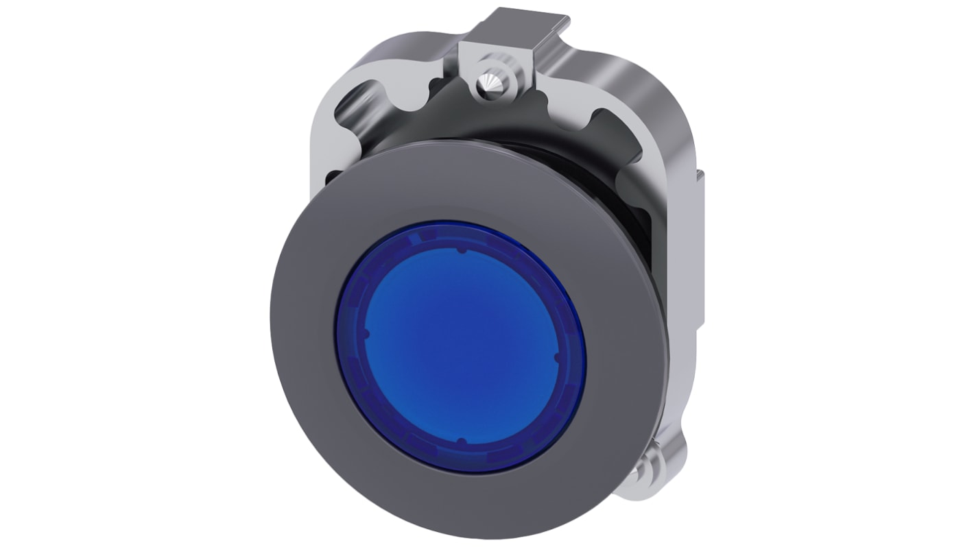 Cabezal de pulsador Siemens serie SIRIUS ACT, Ø 30mm, de color Azul, Enclavamiento, IP66, IP67, IP69K