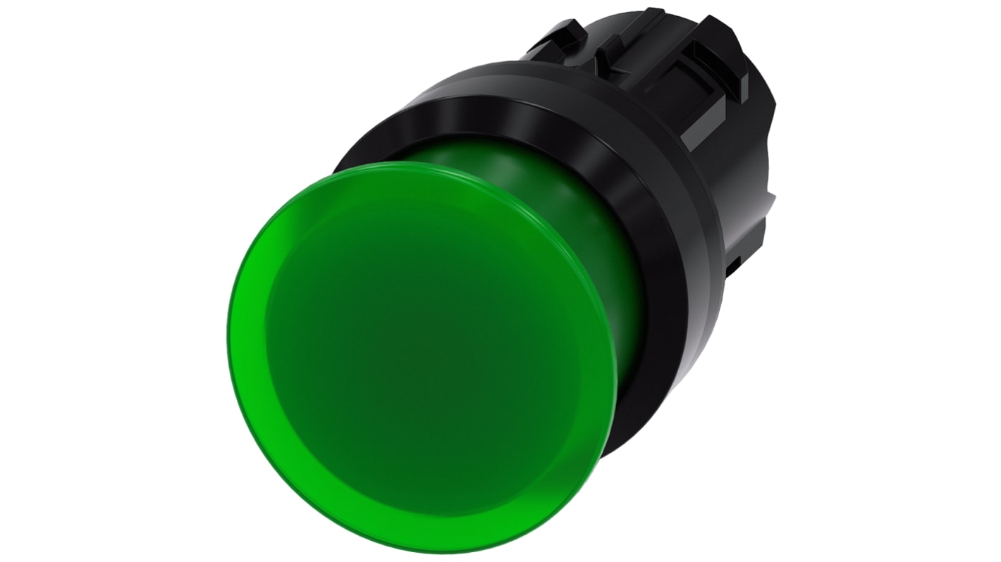 Cabezal de pulsador Siemens serie SIRIUS ACT, Ø 22mm, de color Verde, Momentáneo, IP66, IP67, IP69K