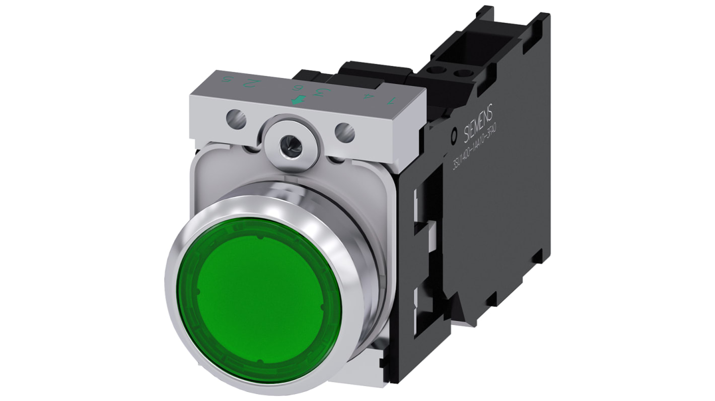 Siemens SIRIUS ACT Series Illuminated Push Button Complete Unit, 22mm Cutout, SPST, IP66, IP67, IP69(IP69K)