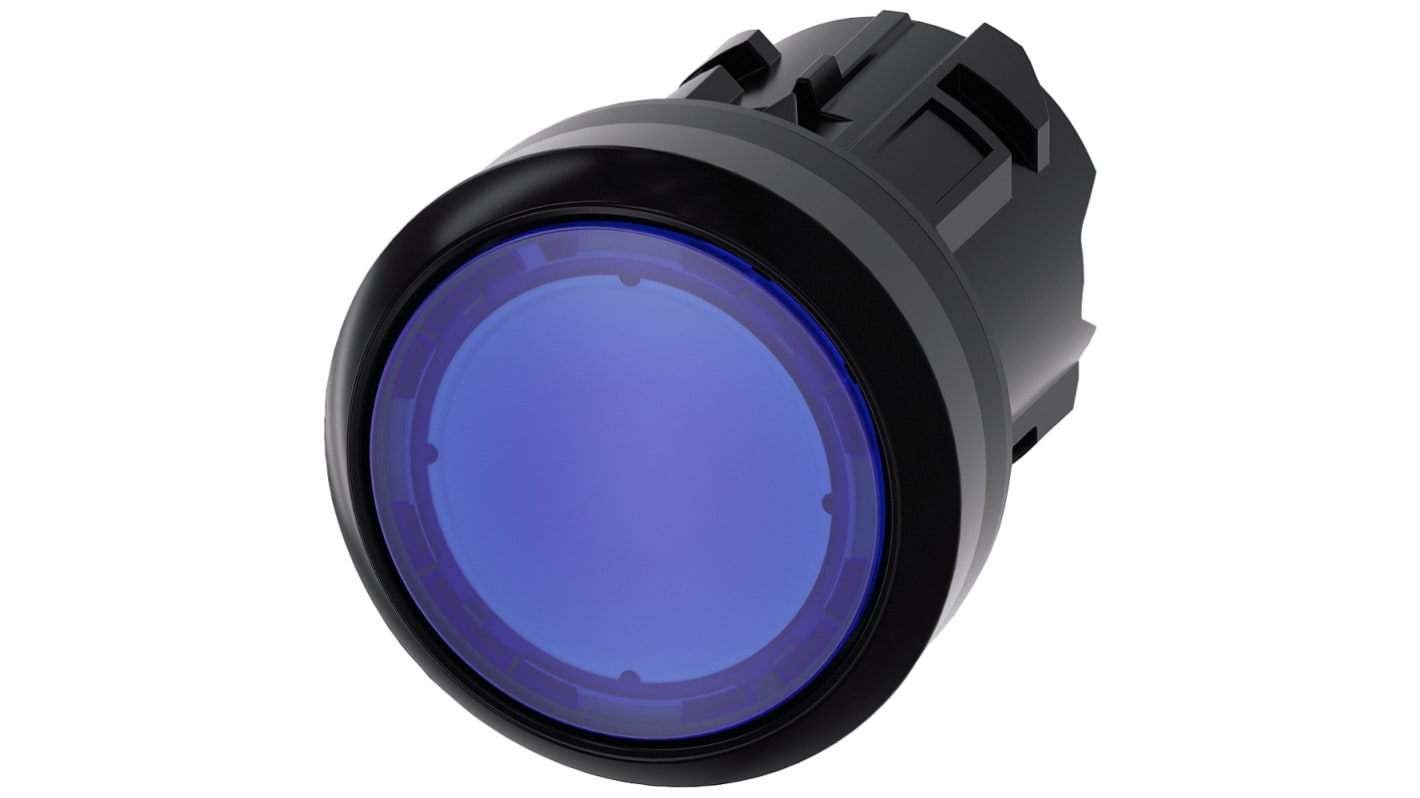 Cabezal de pulsador Siemens serie SIRIUS ACT, Ø 22mm, de color Azul, Enclavamiento, IP66, IP67, IP69K