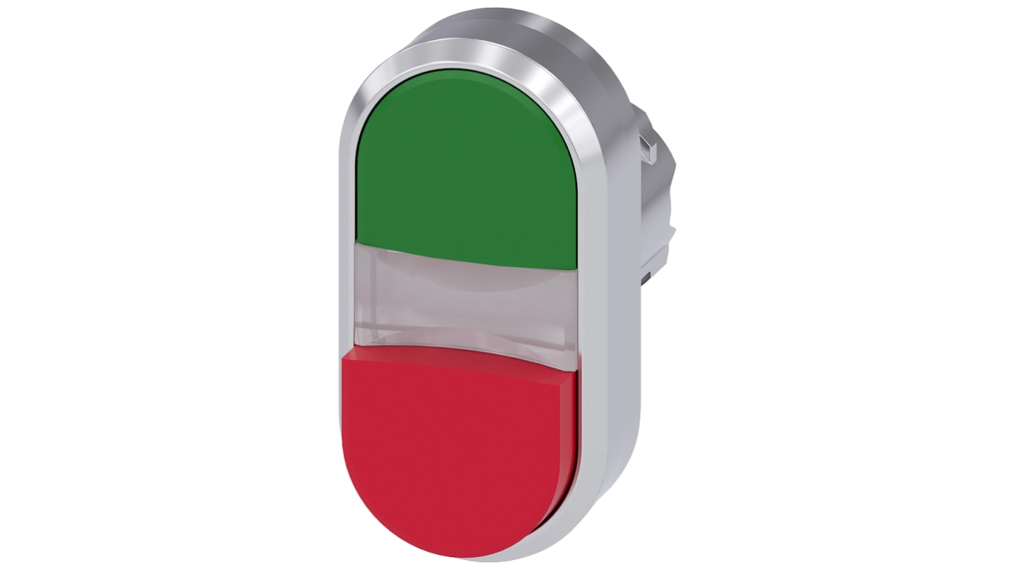 Cabezal de pulsador Siemens serie SIRIUS ACT, Ø 22mm, de color Verde, Rojo, Momentáneo, IP66, IP67, IP69K