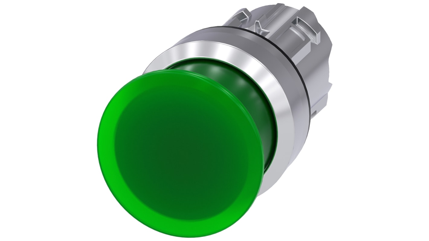 Cabezal de pulsador Siemens serie SIRIUS ACT, Ø 22mm, de color Verde, Momentáneo, IP66, IP67, IP69K