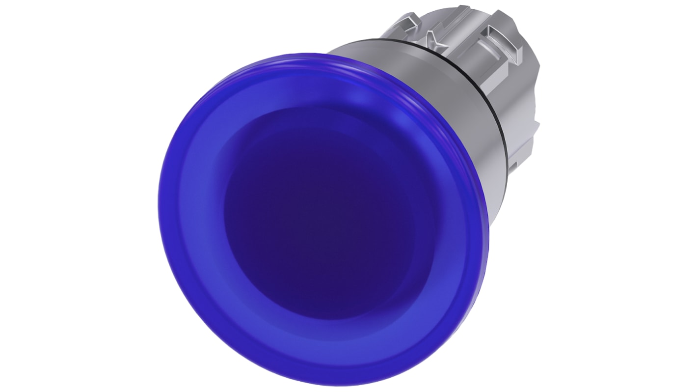 Cabezal de pulsador Siemens serie SIRIUS ACT, Ø 22mm, de color Azul, Enclavamiento, IP66, IP67, IP69K