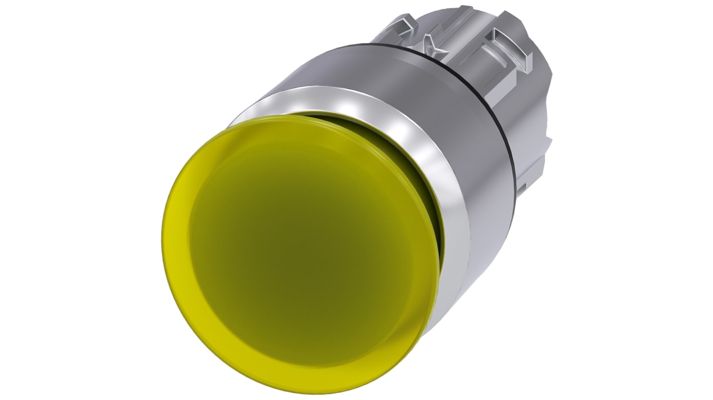 Cabezal de pulsador Siemens serie SIRIUS ACT, Ø 22mm, de color Amarillo, Enclavamiento, IP66, IP67, IP69K