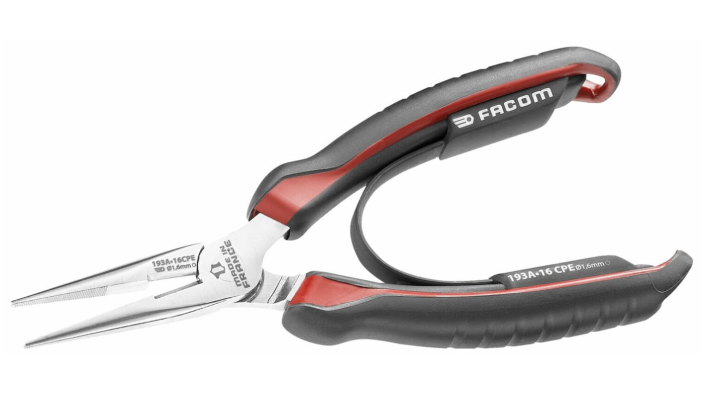 Facom Long Nose Pliers, 160 mm Overall, Straight Tip