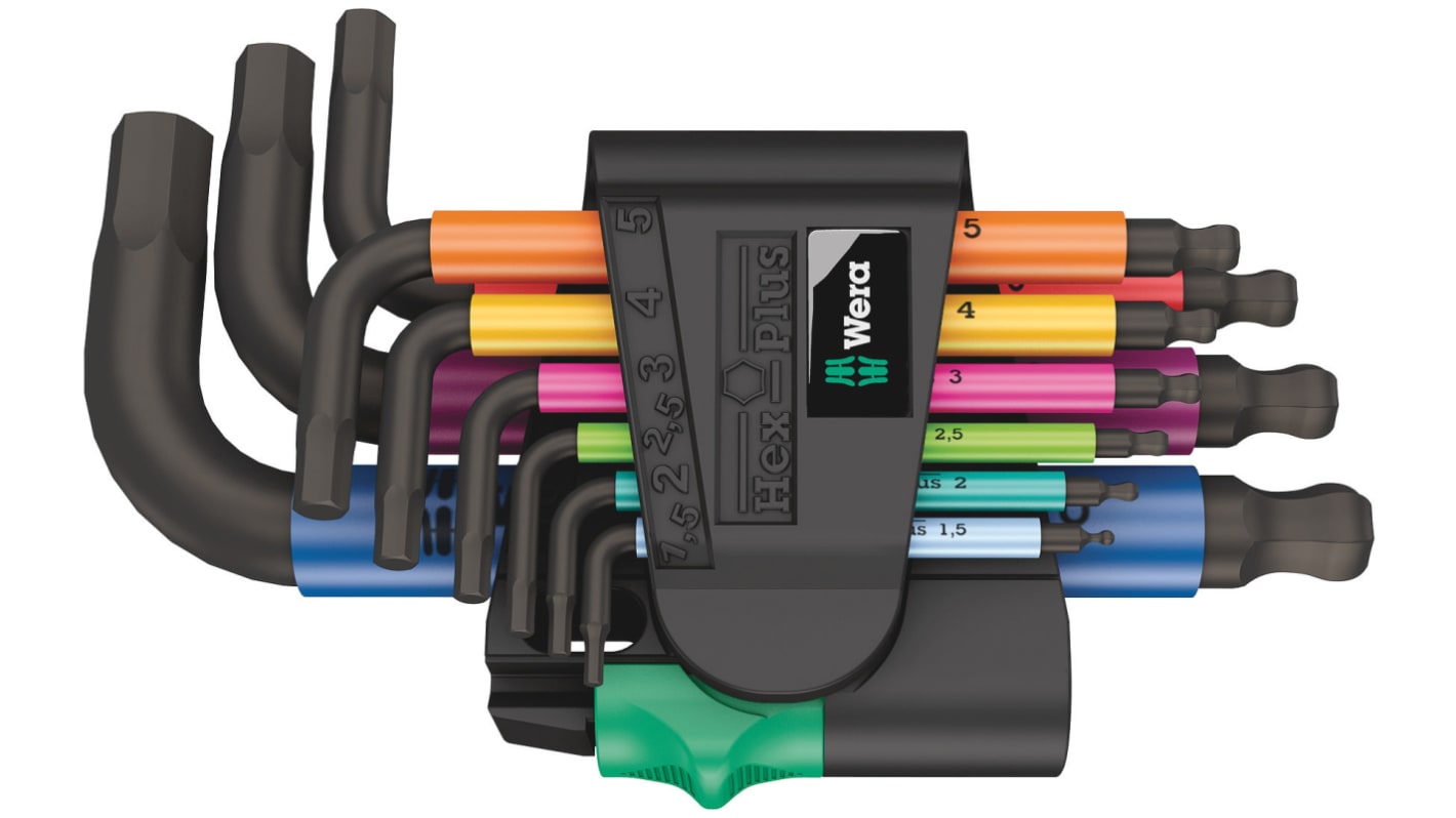 05133164001 Wera 9 piece L Shape Metric Hex Key Set, 1.5 → 10mm RS