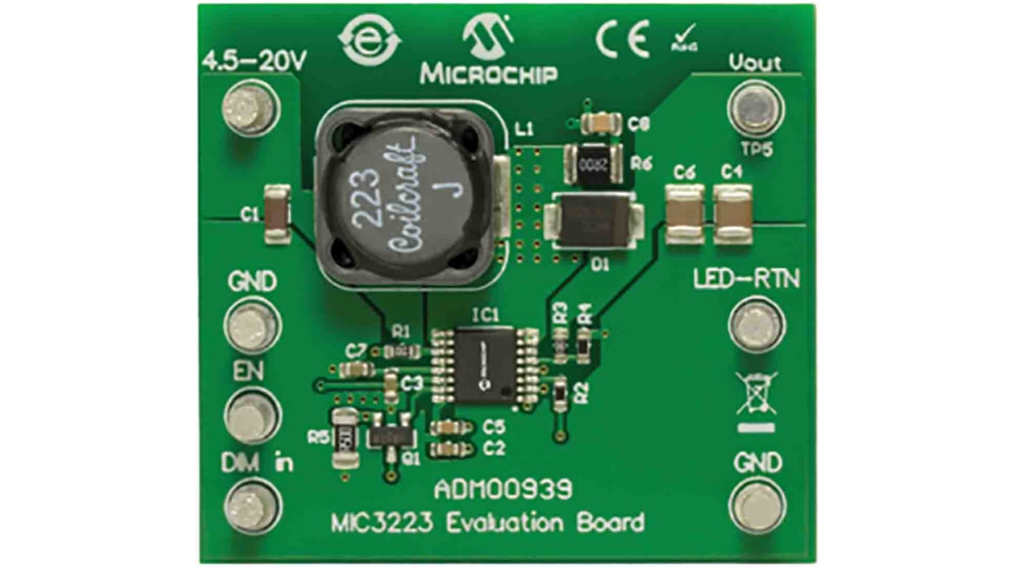 Microchip ADM00939 Boost LED Regler Evaluierungsplatine, MIC3223 LED-Treiber