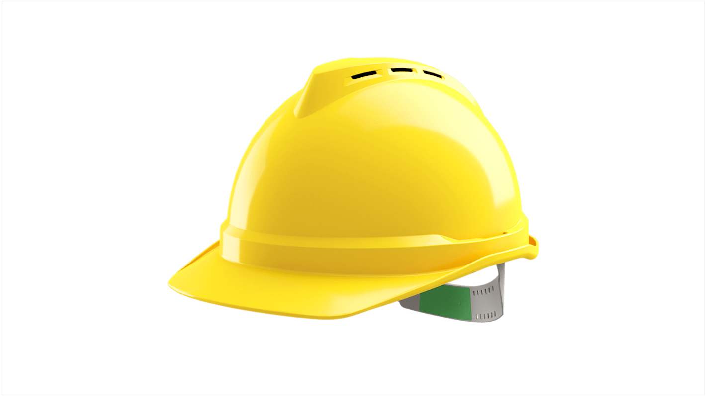 Casco de seguridad MSA Safety V-Gard 500 de color Amarillo, ajustable , ventilado