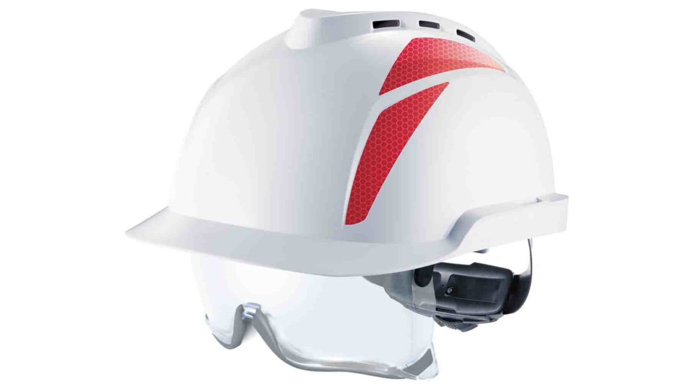 Casque de sécurité MSA Safety Ventilé en ABS Blanc avec écran facial retractable , gamme V-Gard 930