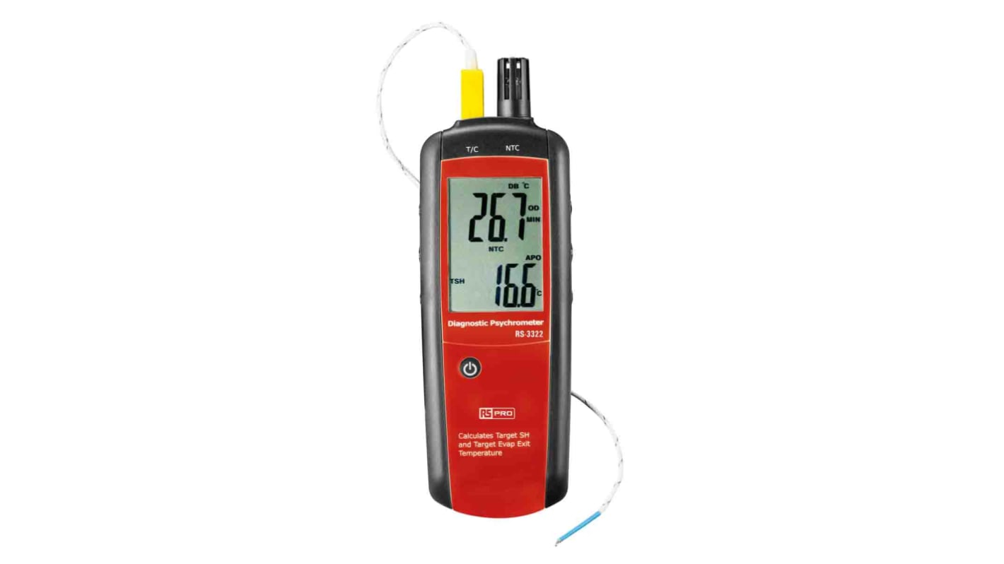 RS PRO Psychrometer LCD hinterleuchtet +100 °C, 100 % RH, ISO-kalibriert