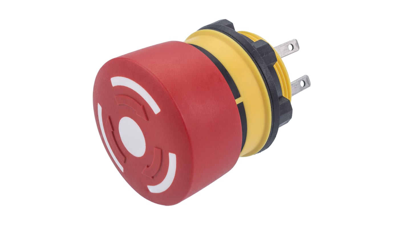 EAO 84 Series Twist Release Emergency Stop Push Button, Panel Mount, 22mm Cutout, 1NC, IP65, IP67