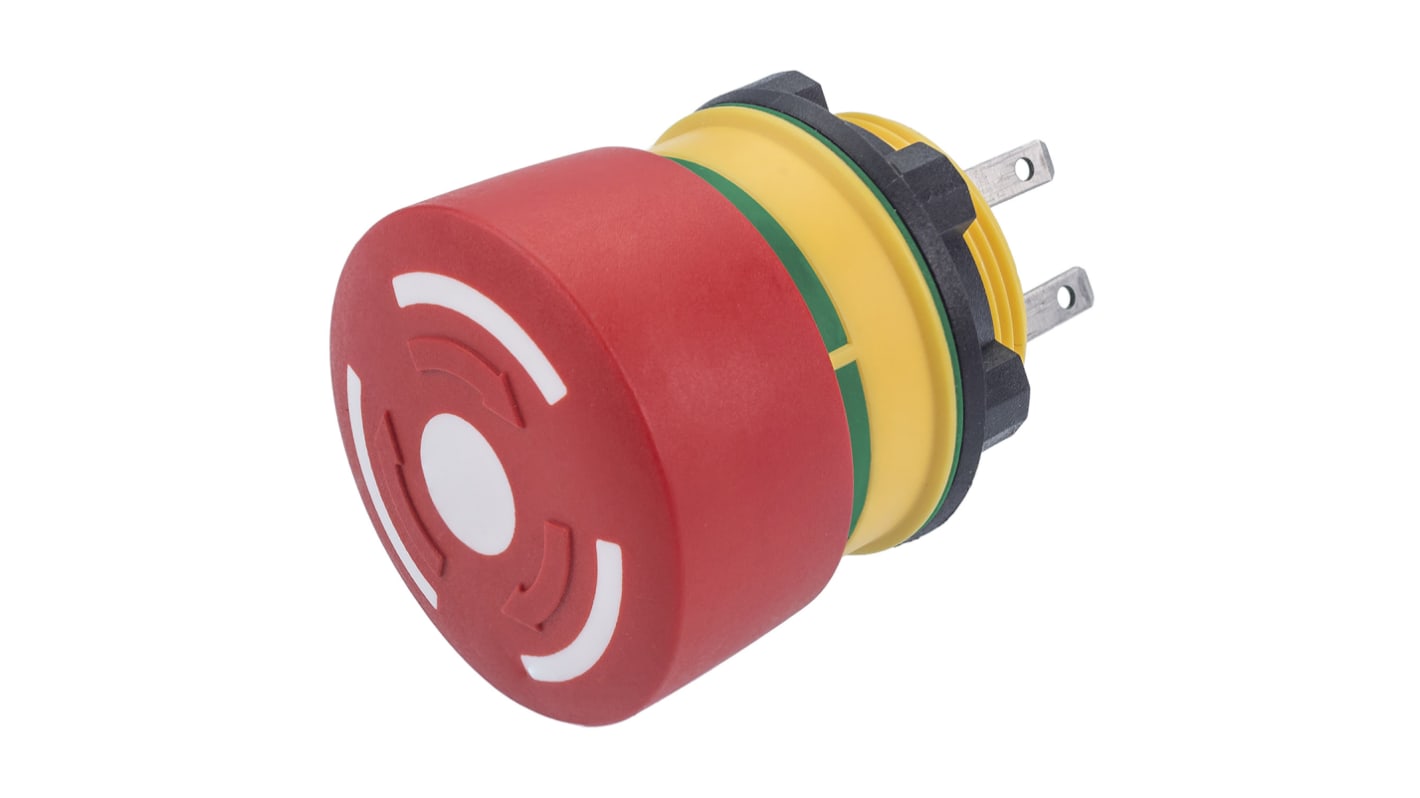 EAO 84 Series Twist Release Emergency Stop Push Button, Panel Mount, 22mm Cutout, 1 NO + 1 NC, IP65, IP67