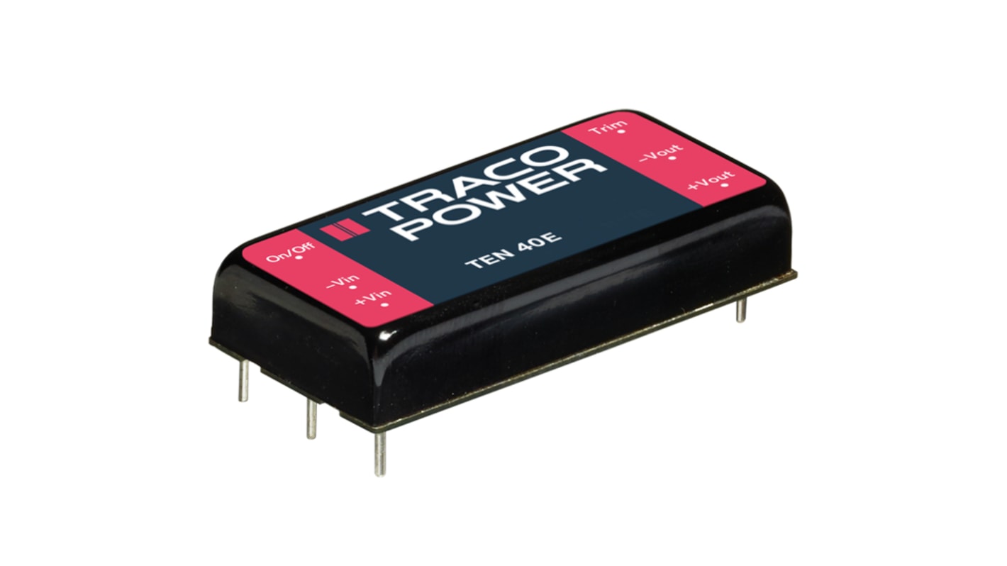 TRACOPOWER TEN 40E DC-DC Converter, 15V dc/ 2.65A Output, 9 → 18 V dc Input, 40W, Through Hole, +85°C Max Temp