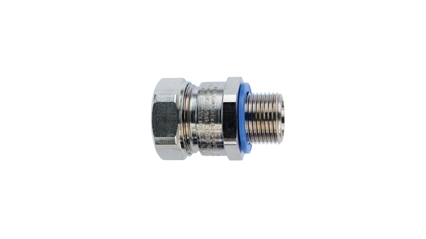 Flexicon Fixed External Thread Fitting, Conduit Fitting, 25mm Nominal Size, M25, Brass, Silver