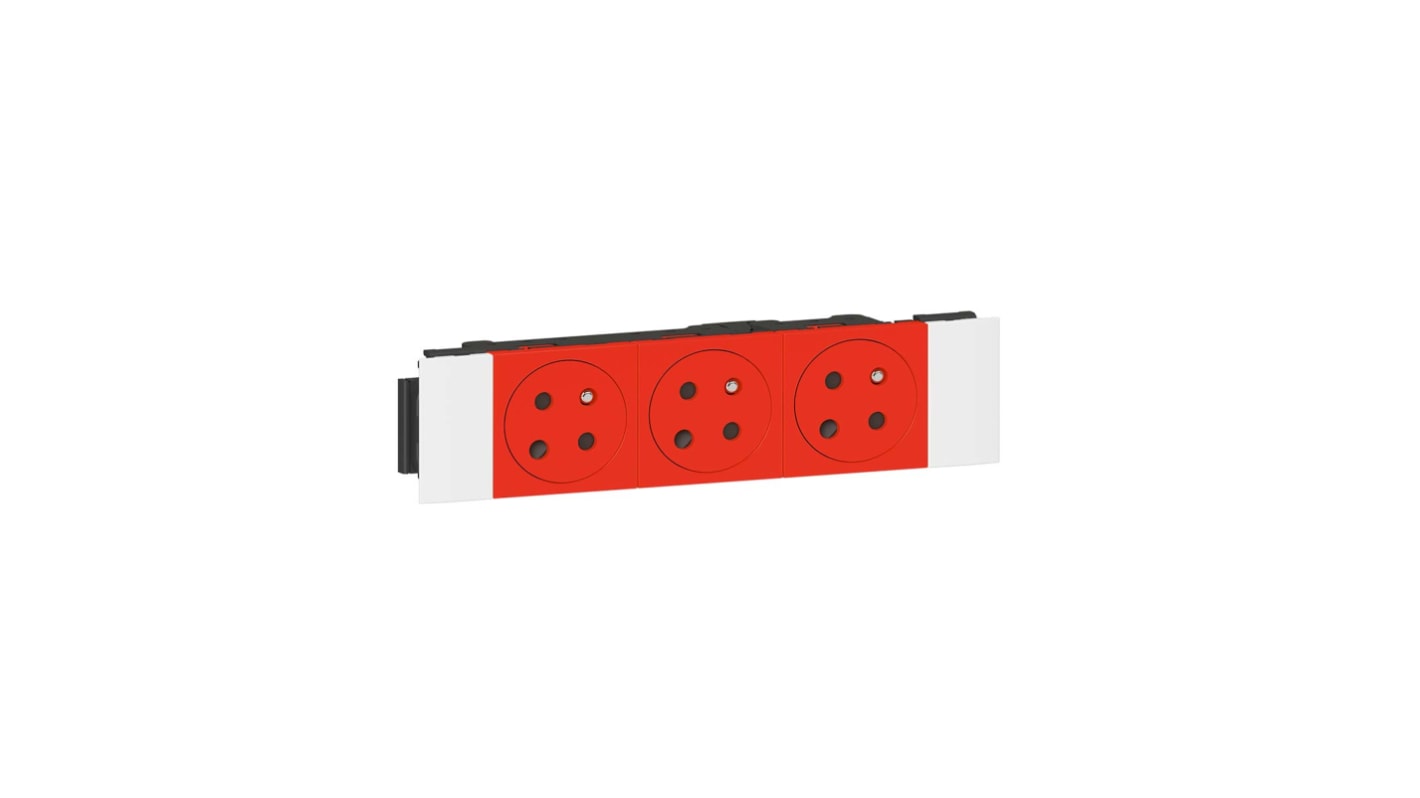 Toma eléctrica Legrand, Rojo, 3 Módulos, Plástico, sin interruptor Interior, 16A