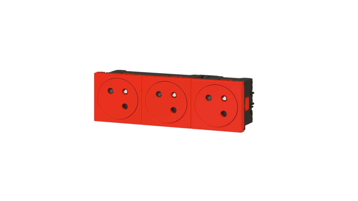Legrand Red 3 Gang Plug Socket, 16A, Indoor Use