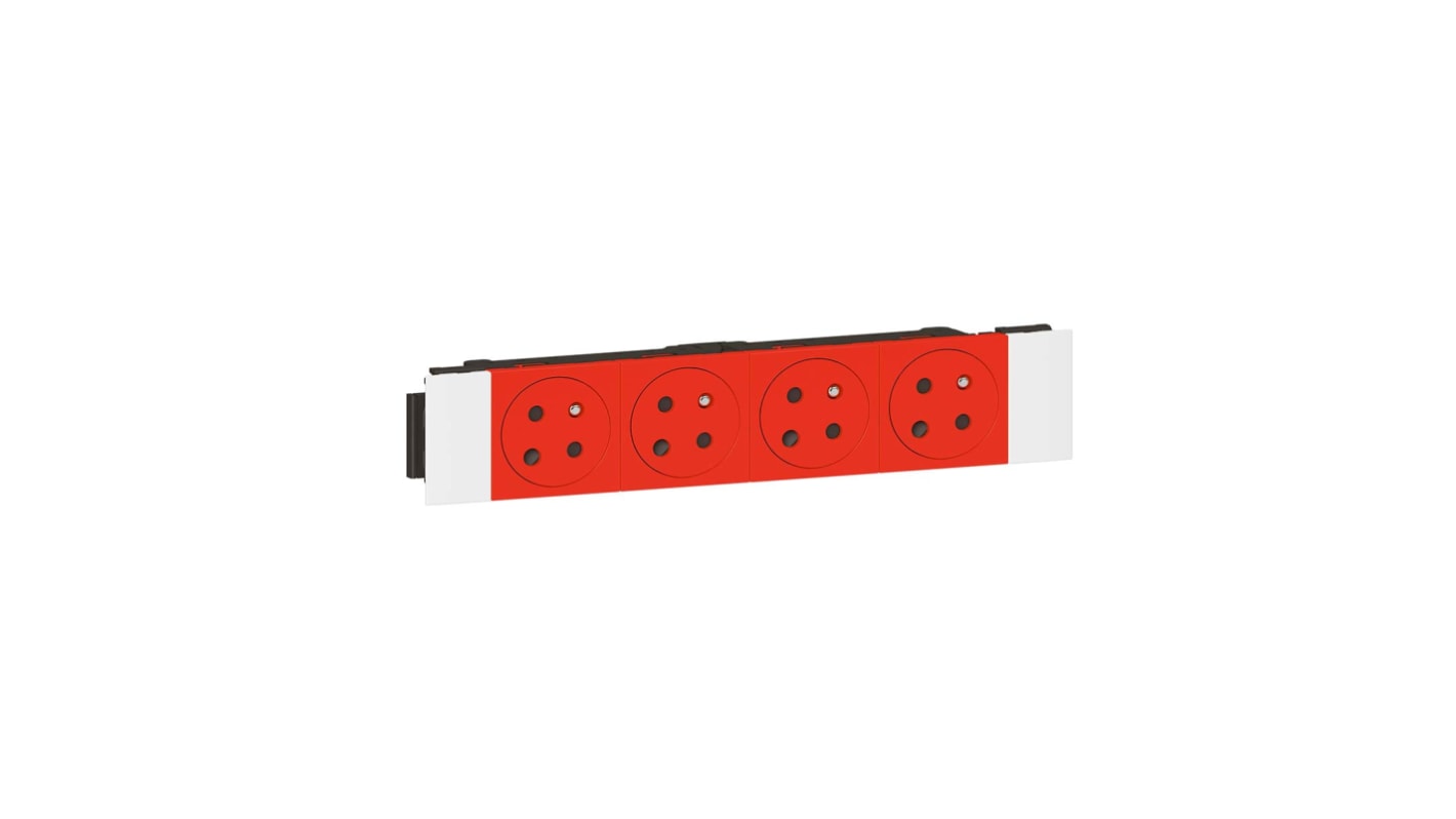 Presa elettrica, Legrand 077124L, 16A, 4 moduli in Plastica, Rosso In interni, Montaggio superficiale