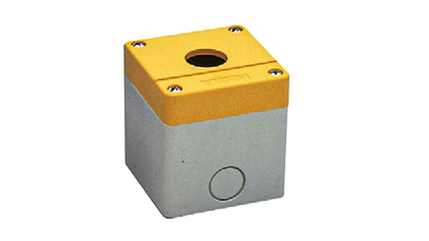 RS PRO Grey/Yellow ABS Push Button Enclosure - 1 Hole 22mm Diameter