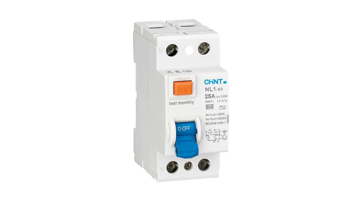 RCCB CHINT, 25A Tipo AC, 2 Polos, 30mA AC 230/400 - 240/415V ac