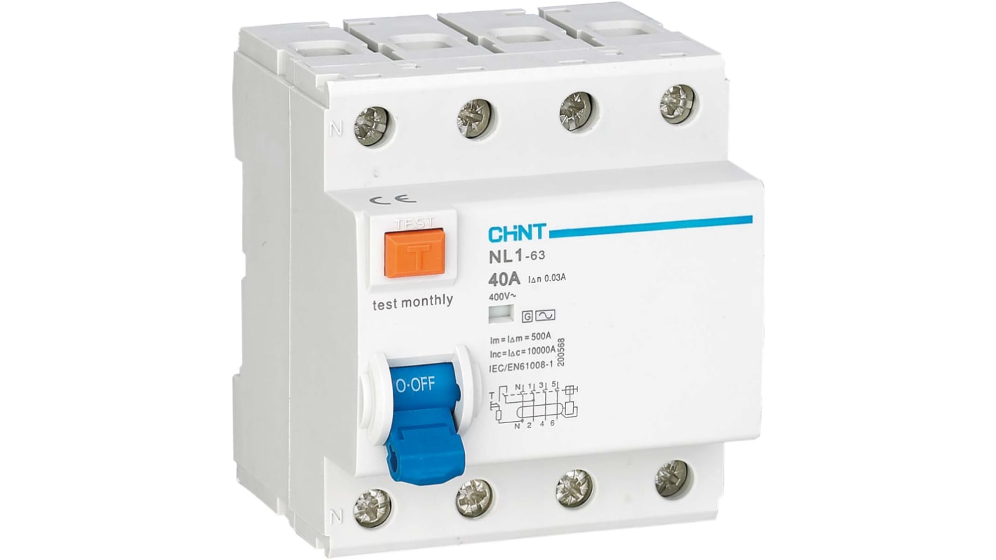 RCCB CHINT, 40A Tipo AC, 4 Polos, 30mA AC 230/400V ac