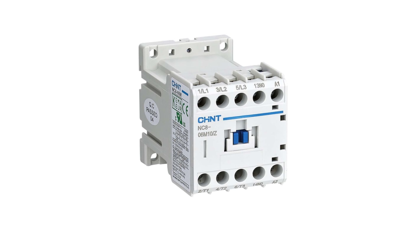 Contactor CHINT NC8 de 3 polos, 1 NA, 6 A, bobina 24 V dc, 2,2 kW