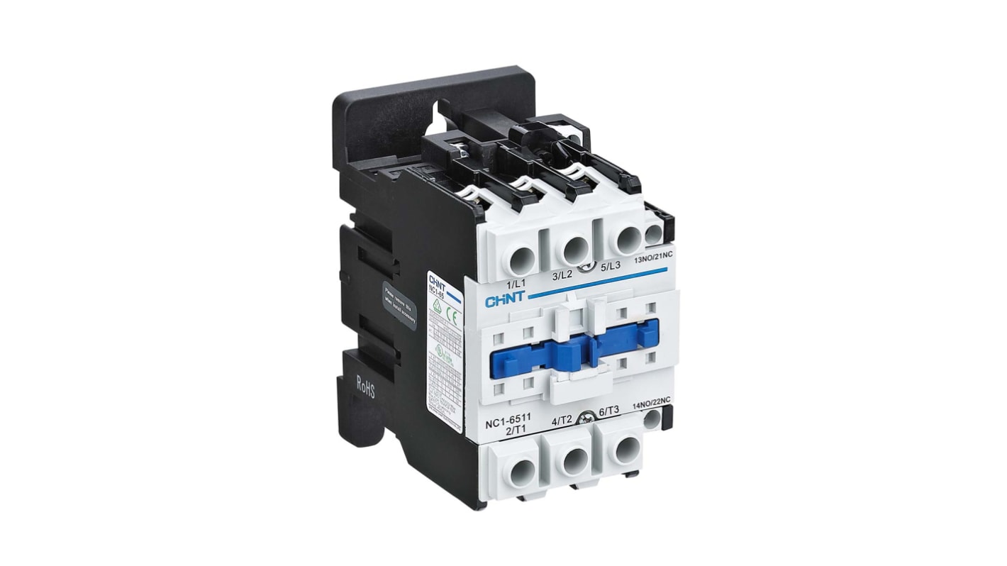 Contactor CHINT NC1 de 3 polos, 1 NA + 1 NC, 65 A, bobina 230 V ac, 30 kW