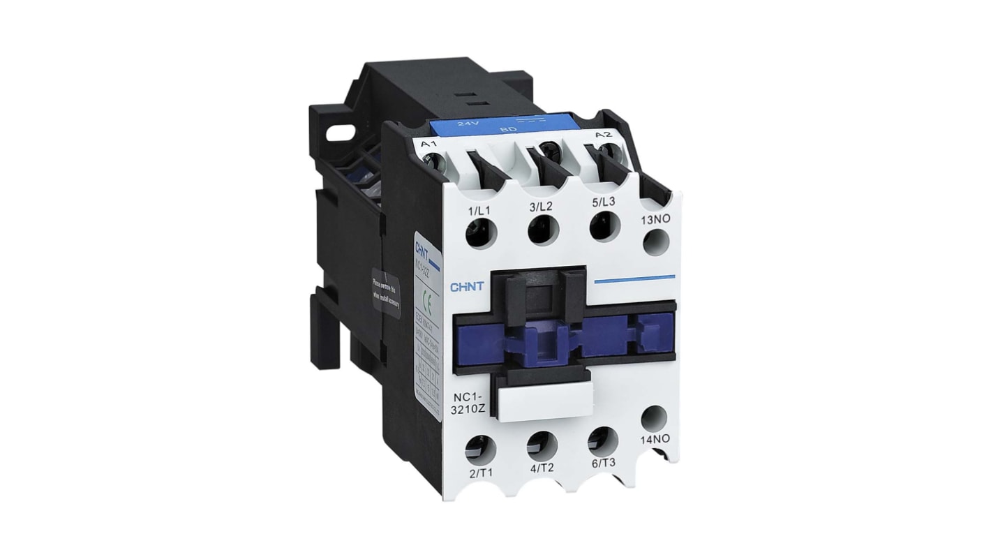 Contactor CHINT NC1 de 3 polos, 1 NA, 32 A, bobina 24 V dc, 15 kW