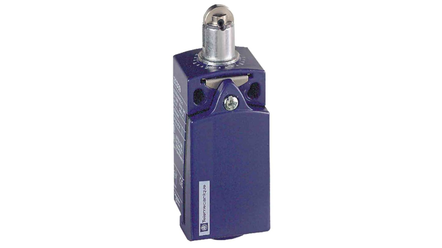 Telemecanique Sensors XCKD Series Roller Plunger Limit Switch, 1NC/1NO, IP66, IP67, DPST, Zamak Zinc Alloy Housing,