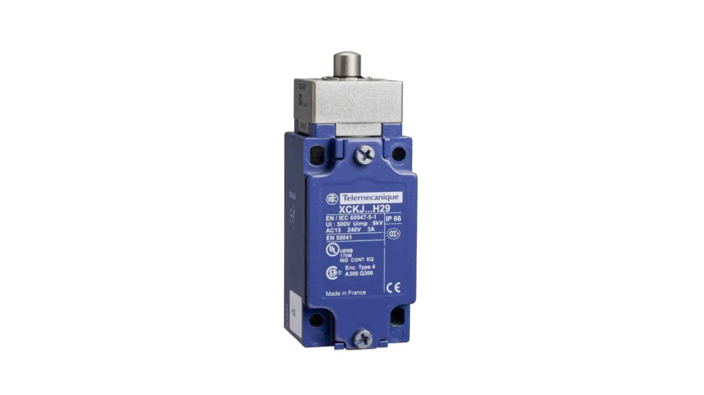 Telemecanique Sensors XCKJ Series Plunger Limit Switch, 1NC/1NO, IP66, DPST, Zamak Zinc Alloy Housing, 240V ac Max, 3A