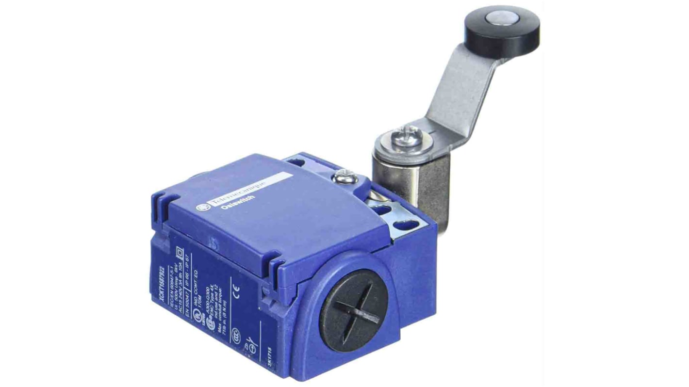 Telemecanique Sensors XCKT Series Roller Plunger Limit Switch, 1NC/1NO, IP66, IP67, 2P, Plastic Housing, 240V ac Max,