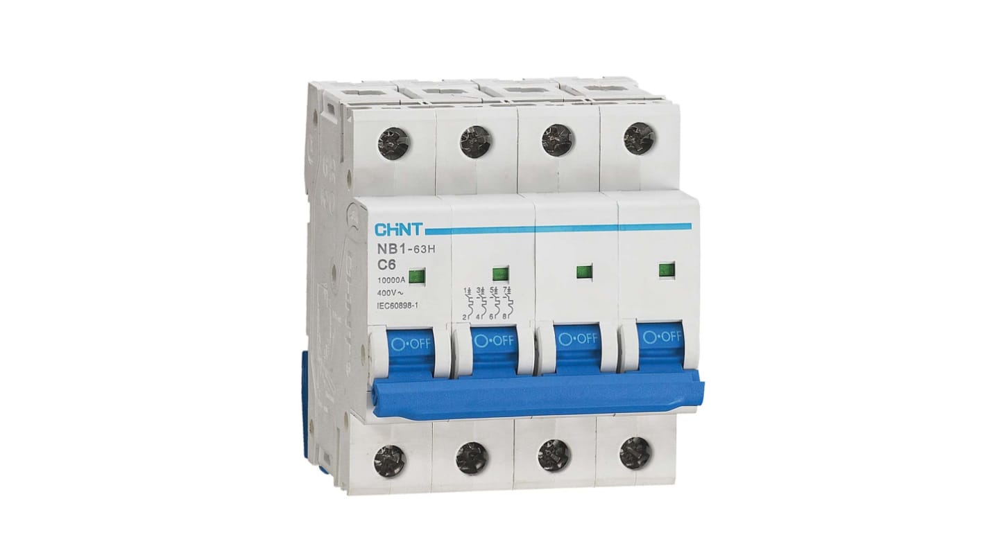 Disjoncteur CHINT NB1 4P, 6A, pouvoir de coupure 10 kA, montage rail DIN