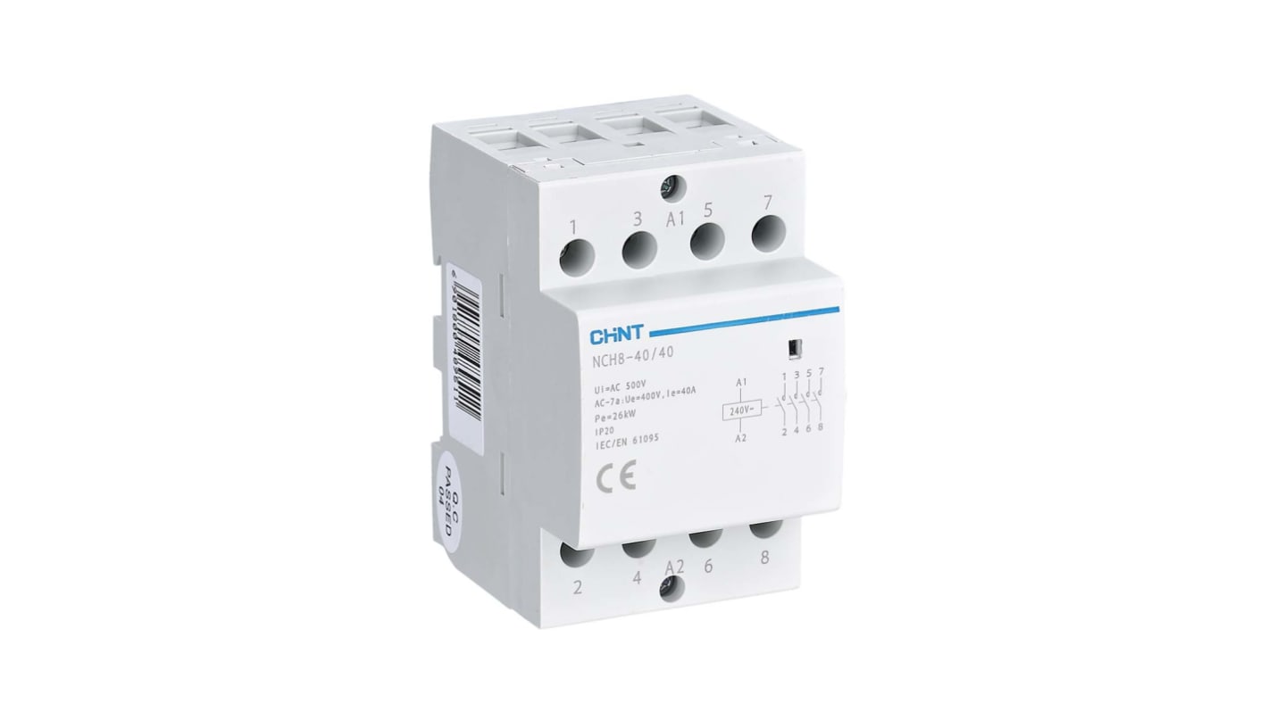 Contactor CHINT NCH8 de 3 polos, 4 NA, 40 A, bobina 230 V ac