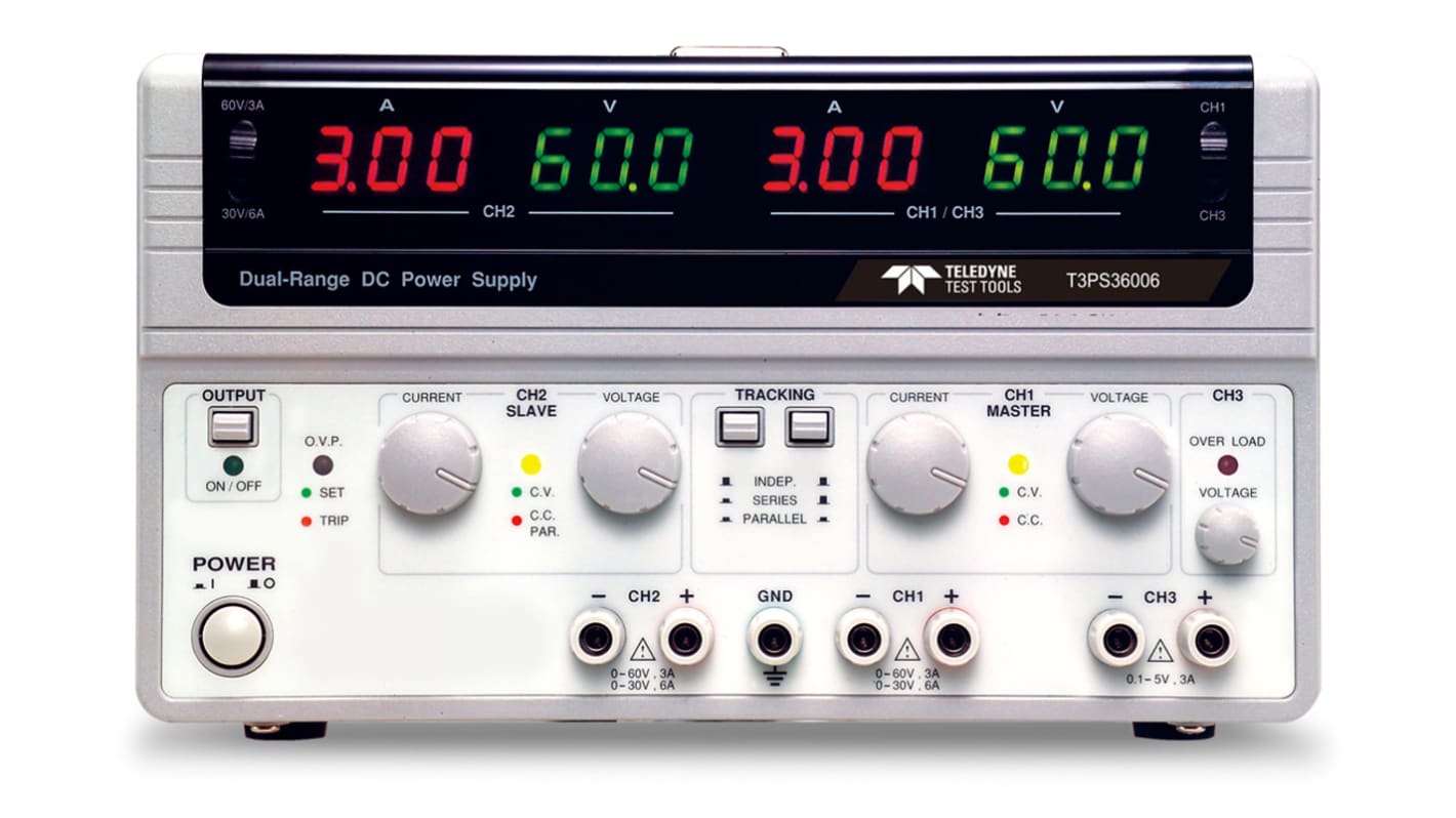 Alimentatore da banco Teledyne LeCroy T3PS36006, 3 uscite, 0.1 → 5V, 0 → 3A, 375W, Cert. LAT