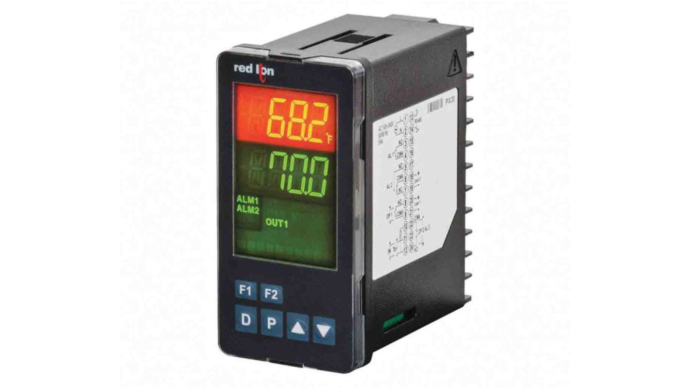 Red Lion PXU Panel Mount PID Temperature Controller, 48 x 95.8mm 2 Input, 2 Output Logic/SSR, Relay, 100 → 240 V