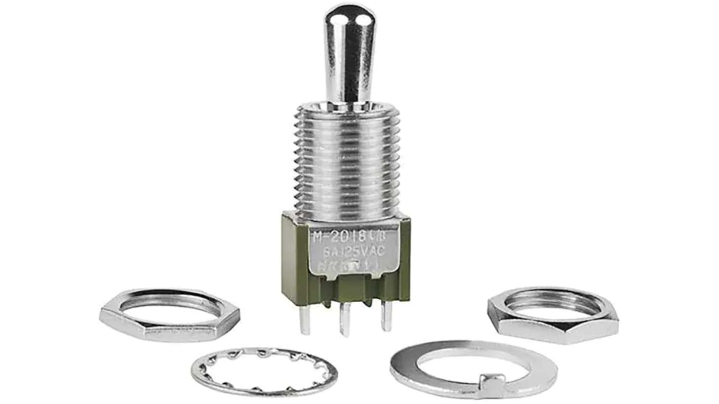 M2018BB1W01 NKK Switches Toggle Switch, Panel Mount, (On)Off(On