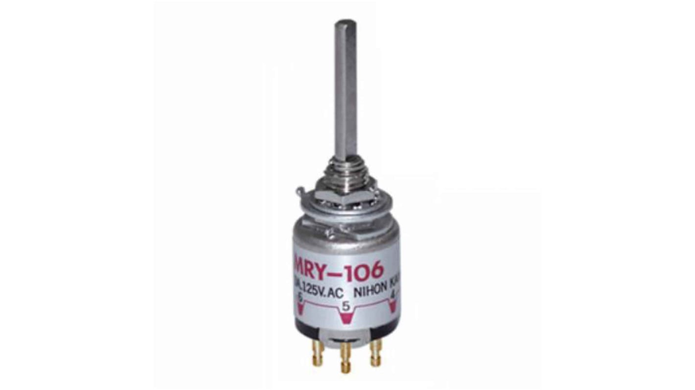 NKK Switches MR, 2-6 Position Rotary Switch, 0.4 A, Solder