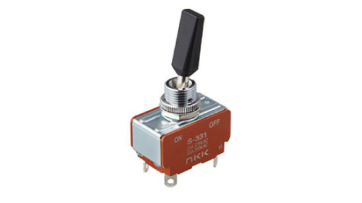 NKK Switches Toggle Switch, Panel Mount, On-Off, DPST, Solder Lug Terminal, 30 V dc, 125V ac