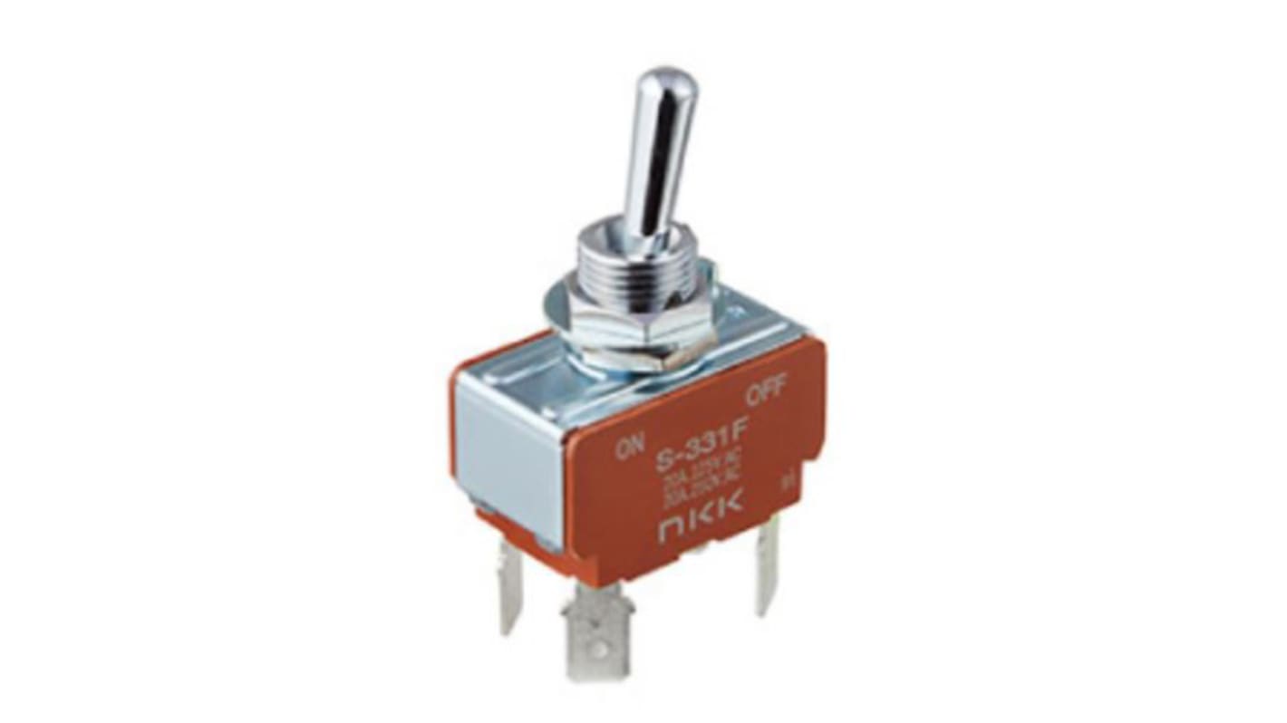 NKK Switches Toggle Switch, Panel Mount, On-Off, DPST, Quick Connect Terminal, 30 V dc, 125V ac