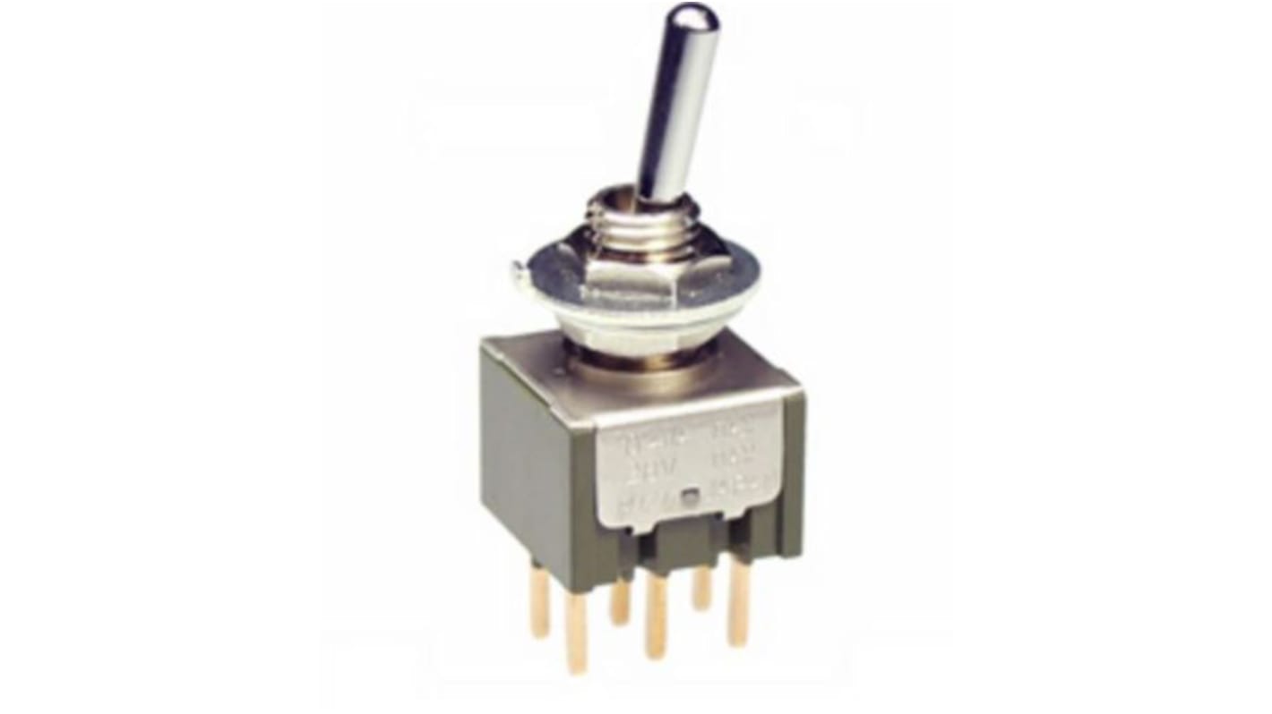 NKK Switches Toggle Switch, Panel Mount, On-Off-(On), DPDT, PC Terminal Terminal, 28V ac/dc