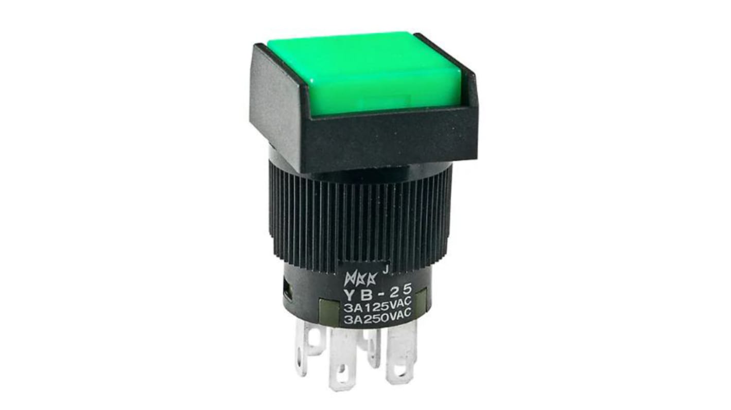 NKK Switches YB Series Push Button Switch, Momentary, Panel Mount, 16mm Cutout, DPDT, 125V, IP65